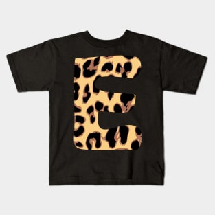 Letter E Initial Cheetah Monogram Sticker Kids T-Shirt